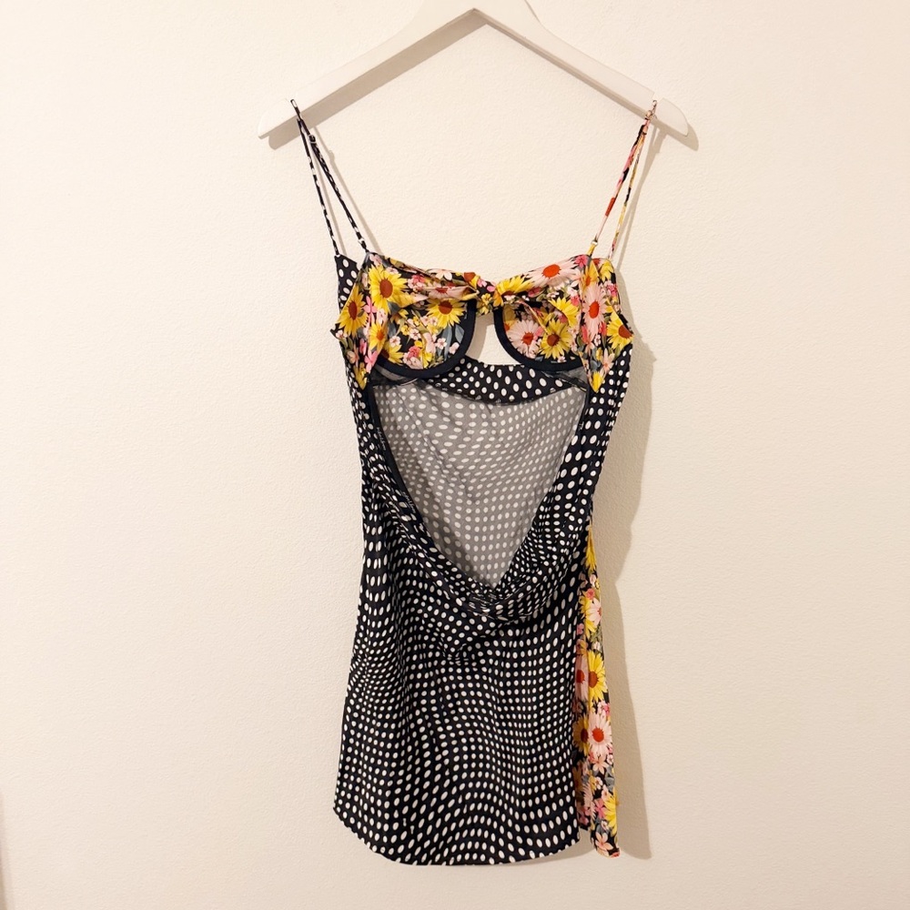 For Love & Lemons Anya Mini Dress Polka Dot Floral Satin Size Small S - Picture 5 of 7